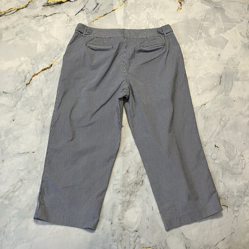 Talbots Pants Womens Size 14 Blue White Pinstripes Cotton Stretch Pocket Cropped - Picture 7 of 11
